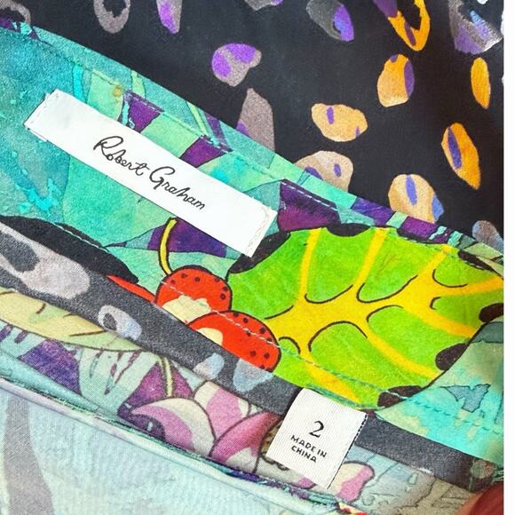 ROBERT GRAHAM RILEY MULTI PRINT SILK SKIRT BOHO PATCHWORK HIPPIE ASYMMETRIC SZ 2 - Picture 6 of 6
